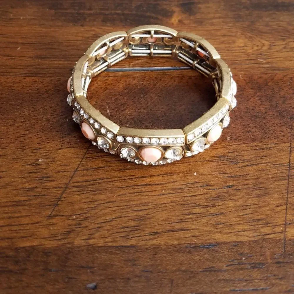 J Crew Pink Stone Clear Crystal Stretchy Bracelet